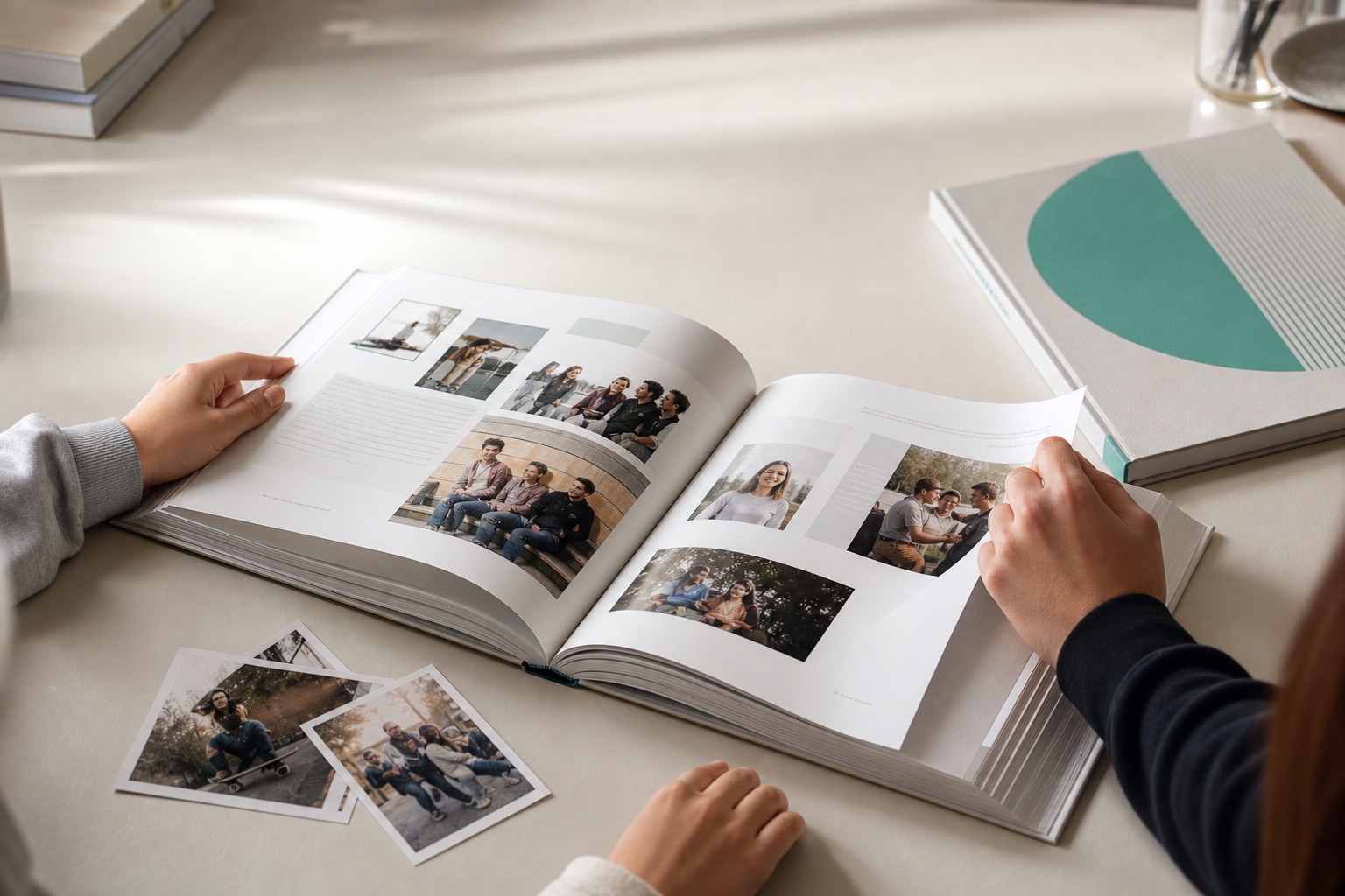 Aufgeschlagenes individuell gestaltetes Jahrbuch