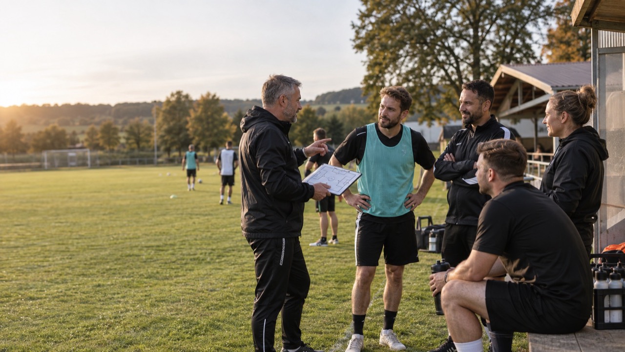 Trainerteam eines Sportvereins auf dem Vereinsgelände