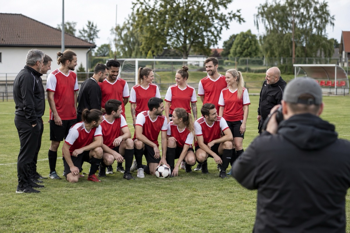 Fototag mit einer Vereinsmannschaft auf dem Sportplatz