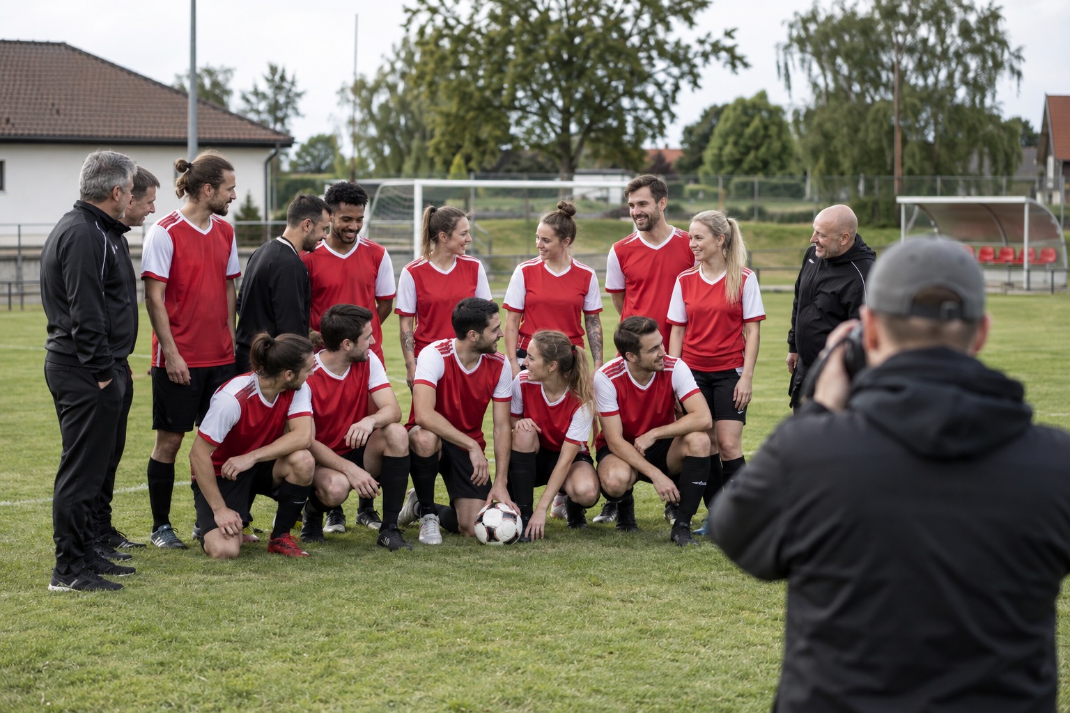 Fototag mit einer Vereinsmannschaft auf dem Sportplatz
